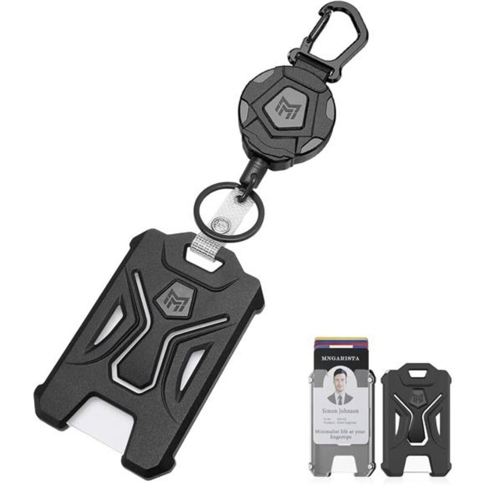 Retractable Badge Holder Keychain Tactical ID Card Holder Heavy Duty Black